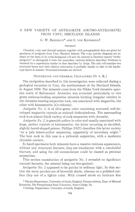 A New Variety of Antigorite (Ortho-Antigorite) from Unst, Shetland Islands G