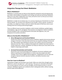 Integrative Therapy Fact Sheet: Meditation