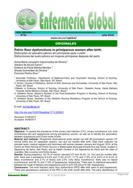 Pelvic Floor Dysfunctions in Primiparous Women After Birth