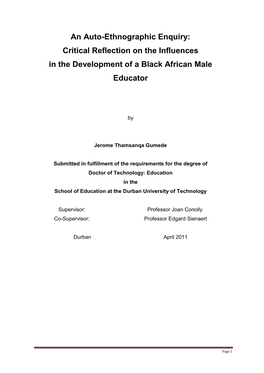 Critical Reflection on the Influences in the Development of a Black African Male Educator