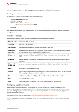 Creating a New Time Zone Time Zone Properties Configuring Daylight