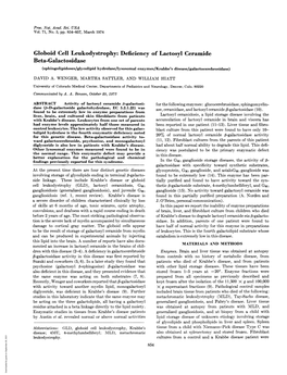 Globoid Cell Leukodystrophy: Deficiency of Lactosyl Ceramide