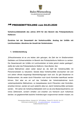 PRESSEMITTEILUNG Vom 04.03.2020