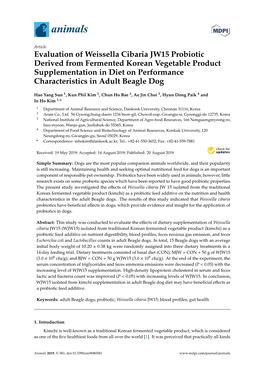 Evaluation of Weissella Cibaria JW15 Probiotic Derived from Fermented
