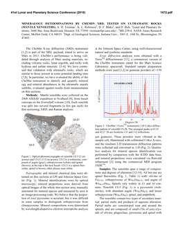 MINERALOGY DETERMINATIONS by CHEMIN XRD, TESTED on ULTRAMAFIC ROCKS (MANTLE XENOLITHS). A. H. Treiman1, K. L. Robinson1, D. F. Blake2, and D