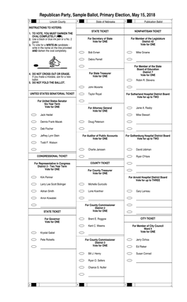 Republican Party, Sample Ballot, Primary Election, May 15, 2018 R