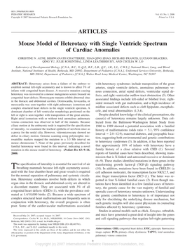 Mouse Model of Heterotaxy with Single Ventricle Spectrum of Cardiac Anomalies