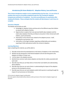 Introductory/At Home Module #1: Adoption History, Law and Process