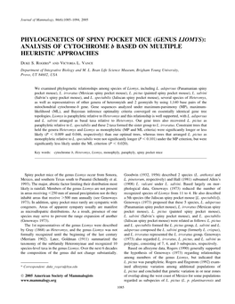 PHYLOGENETICS of SPINY POCKET MICE (GENUS LIOMYS): ANALYSIS of CYTOCHROME B BASED on MULTIPLE HEURISTIC APPROACHES