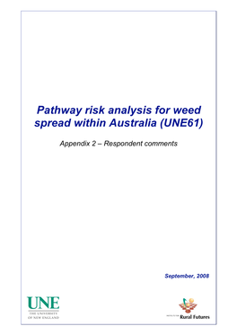 Pathway Risk Analysis for Weed Spread Within Australia (UNE61)