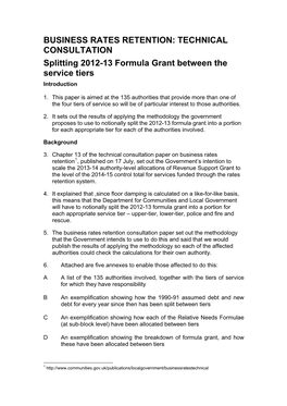 Splitting 2012-13 Formula Grant Between the Service Tiers Introduction