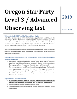 Oregon Star Party Level 3 / Advanced Observing List