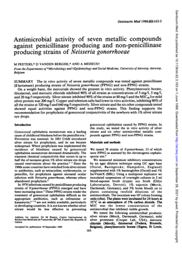 Antimicrobial Activity of Seven Metallic Compounds Against Penicillinase Producing and Non-Penicillinase Producing Strains of Neisseria Gonorrhoeae