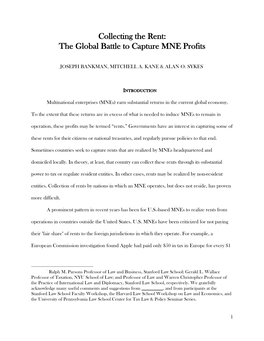 Collecting the Rent: the Global Battle to Capture MNE Profits