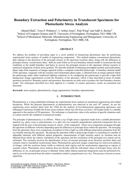 Boundary Extraction and Polarimetry in Translucent Specimens for Photoelastic Stress Analysis