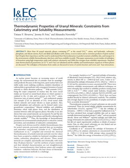 Thermodynamic Properties of Uranyl Minerals: Constraints from Calorimetry and Solubility Measurements Tatiana Y