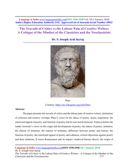 The Travails of Critics Vs the Labour Pain of Creative Writers a Critique of the Mindset of the Classicists and the Neoclassicists