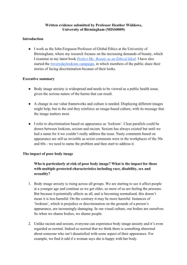 Written Evidence Submitted by Professor Heather Widdows, University of Birmingham (MISS0009)