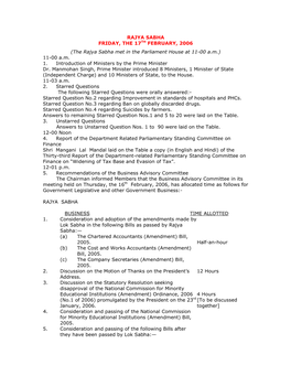 FRIDAY, the 17TH FEBRUARY, 2006 (The Rajya Sabha Met in the Parliament House at 11-00 A.M.) 11-00 A.M