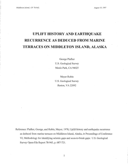 Uplift History and Earthquake Recurrence As Deduced from Marine Terraces on Middleton Island, Alaska