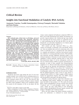 Insights Into Functional Modulation of Catalytic RNA Activity