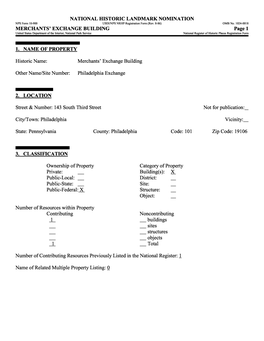 MERCHANTS' EXCHANGE BUILDING Page 1 United States Department of the Interior, National Park Service National Register of Historic Places Registration Form