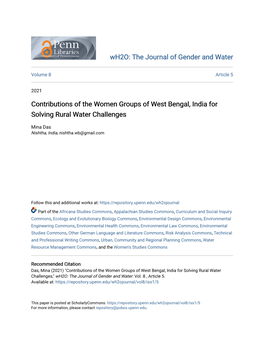 Contributions of the Women Groups of West Bengal, India for Solving Rural Water Challenges