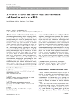 A Review of the Direct and Indirect Effects of Neonicotinoids and Fipronil on Vertebrate Wildlife