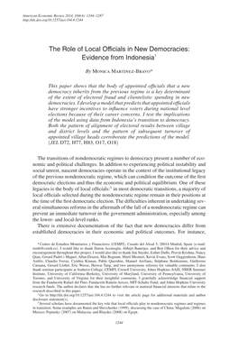 The Role of Local Officials in New Democracies: Evidence from Indonesia†