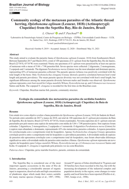 (Lesueur, 1818) (Actinopterygii: Clupeidae) from the Sepetiba Bay, Rio De Janeiro, Brazil L