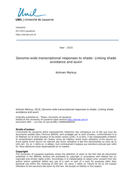 Genome-Wide Transcriptional Responses to Shade: Linking Shade Avoidance and Auxin