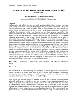 Authentication and Authorization in Server Systems for Bio- Informatics