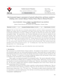 Environmental Impact Assessment of Natural Radioactivity and Heavy Metals in Drinking Water Around Akkuyu Nuclear Power Plant in Mersin Province