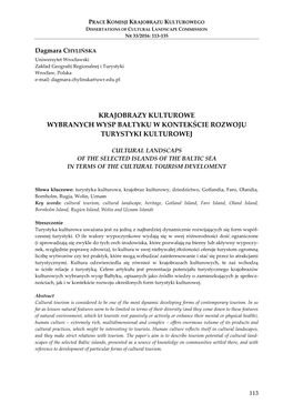 Krajobrazy Kulturowe Wybranych Wysp Bałtyku W Kontekście Rozwoju Turystyki Kulturowej