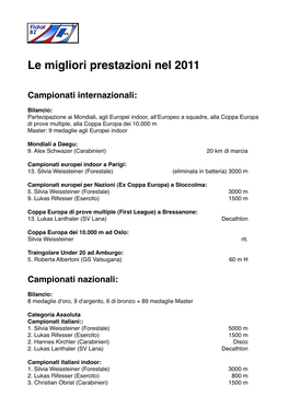 Le Migliori Prestazioni Nel 2011