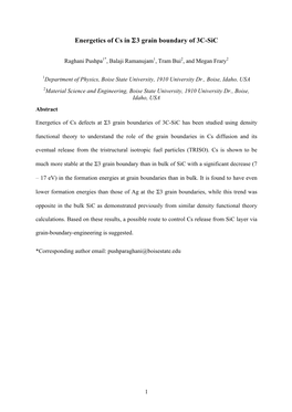 Energetics of Cs in Σ3 Grain Boundary of 3C-Sic