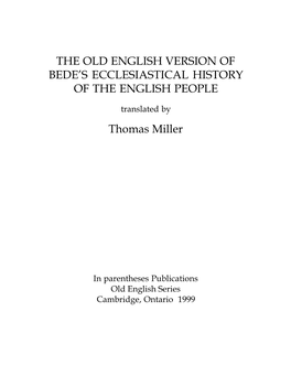 The Old English Version of Bede's Ecclesiastical History of the English