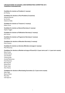 LMS Elections 2018 Candidate Biographies