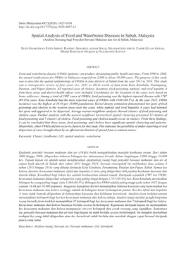 Spatial Analysis of Food and Waterborne Diseases in Sabah, Malaysia (Analisis Reruang Bagi Penyakit Bawaan Makanan Dan Air Di Sabah, Malaysia)
