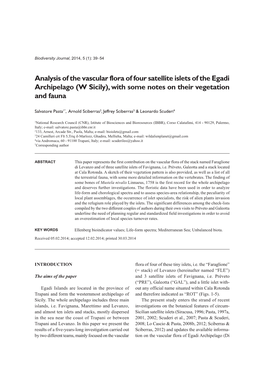 Analysis of the Vascular Flora of Four Satellite Islets of the Egadi Archipelago (W Sicily), with Some Notes on Their Vegetation and Fauna