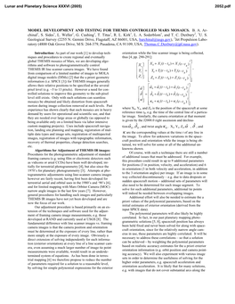 Model Development and Testing for Themis Controlled Mars Mosaics