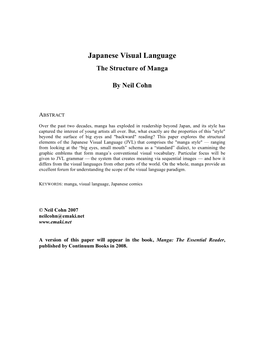 Japanese Visual Language the Structure of Manga