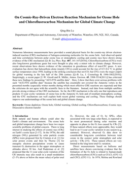 On Cosmic-Ray-Driven Electron Reaction Mechanism for Ozone Hole and Chlorofluorocarbon Mechanism for Global Climate Change