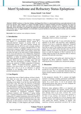 Merrf Syndrome and Refractory Status Epilepticus