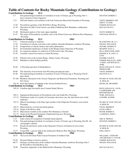 Contributions to Geology Table of Contents