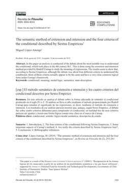 The Semantic Method of Extension and Intension and the Four Criteria of the Conditional Described by Sextus Empiricus1