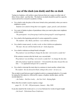 Use of the Dash (Em Dash) and the En Dash