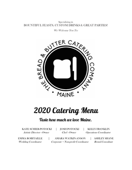 2020 Catering Menu Taste How Much We Love Maine