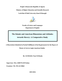 The Islamic and American Dimensions and Attitudes Towards Slavery: a Comparative Study