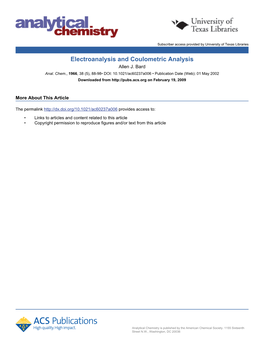 Electroanalysis and Coulometric Analysis Allen J